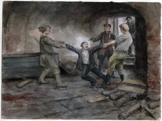 Ein Gefangener wird zur Hinrichtung geführt (aus der Aquarellserie Russische Revolution)