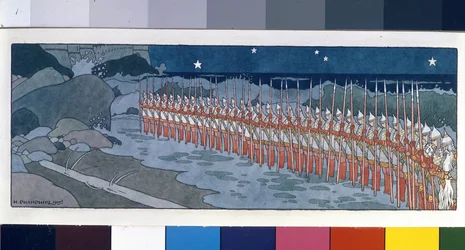 Dreiunddreißig Bogatyrs. Illustration für das Märchen vom Zaren Saltan von Alexander Puschkin