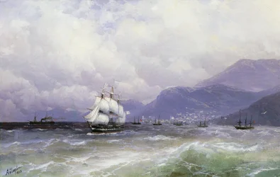 Eine Küstenlandschaft mit Schiffen vor Trebizond, 1888