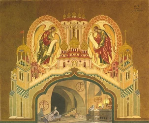 Chudov-Kloster. Bühnenbild für die Oper Boris Godunov von M. Mussorgsky, 1930