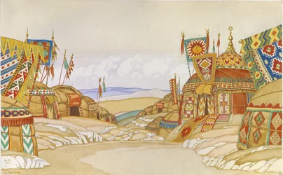 Das Polowzische Lager. Bühnenbild für die Oper Fürst Igor von A. Borodin, 1930