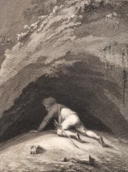 Der geschlagene Niels Klim kriecht in die Höhle