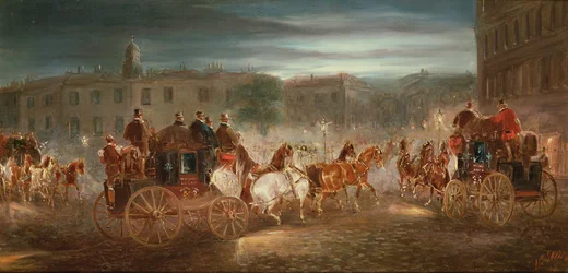 Abendliche Kutschenszene in einer Stadt