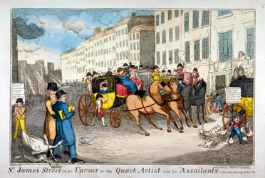 St James Street in Aufruhr, oder der Quacksalberkünstler und seine Angreifer, 1819