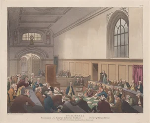 Guildhall, Untersuchung eines Bankrotten vor seinen Gläubigern Microcosm of London..., 1. November 1808