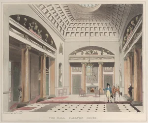 Die Halle Carlton House Microcosm of London, Platte 15, 1. April 1808