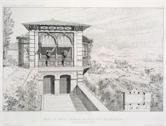 Dampfbäder, Observatorium oben, aus einem Band von Entwürfen verschiedener Architekten, veröffentlicht von Morel & Cie, Paris, ca. 1880
