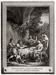 Telemachus, begleitet von Mentor, erzählt seine Abenteuer Calypso, 1774