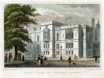 Die neue Bibliothek und Parlamentskammern, Westminster, London, 1829