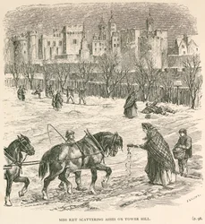 Miss Rist verstreut Asche auf Tower Hill, London, ca. 1840