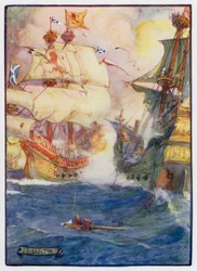 Schottischer Marinekapitän Sir Andrew Wood von Largo und seine beiden Schiffe Yellow Carvel und Flower besiegen vier englische Schiffe vor Dunbar, 1489