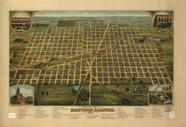 Vogelperspektive von Mattoon, Illinois 1884