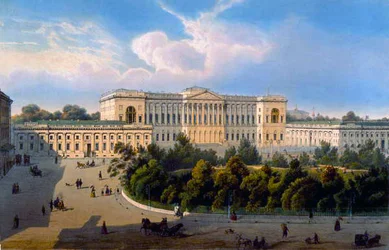 Palast des Großfürsten Mikhail, Ansicht vom Platz, gedruckt von Schmidt und Chevalier, veröffentlicht von Lemercier, Paris, 1850er Jahre