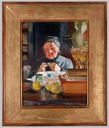Frau am Tisch, Skizze