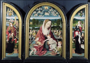 Jungfrau und Kind mit musizierenden Engeln und der Familie Sampsons-Coolen, Triptychon, 1500-1525