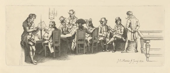 Männer in einem Kaffeehaus mit einem Billardzimmer, 1814