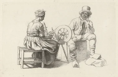 Studienblatt mit einer Frau am Spinnrad und einem sitzenden Mann