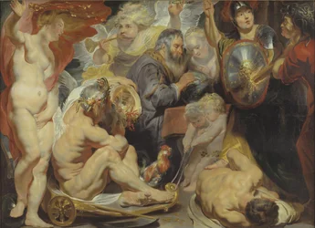 Allegorie auf die Wissenschaft. Minerva und Chronos schützen die Wissenschaft vor Neid und Unwissenheit
