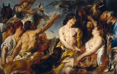 Plexippus und Toxeus stehlen den Kopf des kaledonischen Ebers von Atalanta, ihr von Meleager gegeben (Ovid, Met. VIII, 260-444)