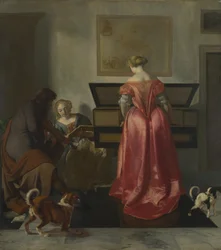 Zwei Frauen und ein Mann machen Musik, ca. 1675