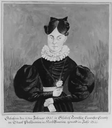 Porträt und Geburtsurkunde von Mahala Wechter