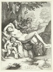 Venus und Amor schlafen und werden von Satyrn beobachtet