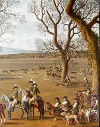 Ferdinand IV. bei der Wildschweinjagd auf dem Landgut Cassano. Detail, Jakob Philipp Hackert, genannt Hackert d