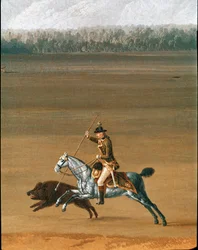 Ferdinand IV. bei der Wildschweinjagd auf dem Landgut Cassano, Detail. Gemälde von Jakob Philipp, genannt Hackert d
