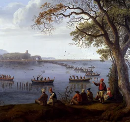 Ferdinand IV. jagt Blässhühner am Lago Fusaro, von Jacob Philipp Hackert (1737-1807) (Detail)