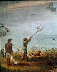 Die Blässhuhnjagd von Ferdinand I. der Beiden Sizilien (oder Ferdinand IV. von Neapel) am See Fusaro bei Neapel, Italien (Detail)