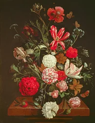 Stillleben mit Blumen in einer Glasvase, 17. Jahrhundert