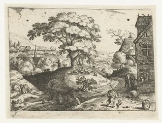 Landschaft mit Reisendem bei einem Gasthaus