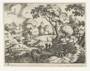 Landschaft mit Reisendem und Soldaten (Serie: Sechs Landschaften mit Reisenden)