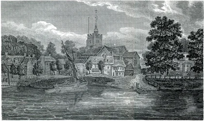 Gravur der St. Nicholas Kirche Chiswick von Schnebbelie 1807