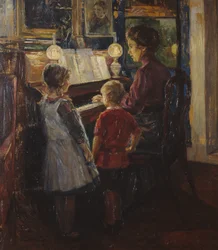 Frau und Kinder am Klavier
