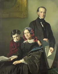 Mevrouw A.J. Schmidt-Keiser, Witwe des Malers Willem Hendrik Schmidt (1809-49), der Lehrmeister von Jacob Spoel, mit ihrem Bruder J.N. Keiser und ihrem zehnjährigen Sohn