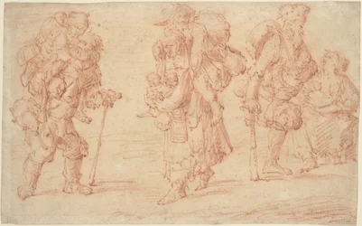 Drei Paare von Bettlern mit Babys