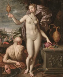 Juno hält ein goldenes Gefäß und einen Geldbeutel