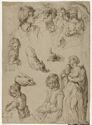 Studie von Händen und Figuren