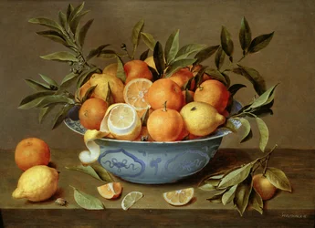 Stillleben mit Orangen und Zitronen in einer Wan-Li-Porzellanschale