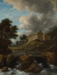 Landschaft mit einer Kirche an einem Wildbach, ca. 1670