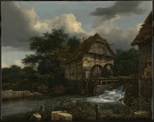 Zwei Wassermühlen und eine offene Schleuse