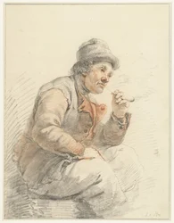 Sitzender, pfeiferauchender Bauer
