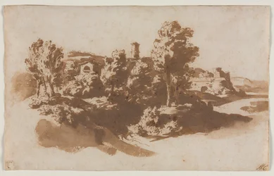 Landschaft mit Befestigung zwischen Marino und Frascati, ca. 1650