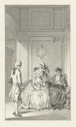 Interieur mit Geistlichem, Dame und jungem Mann