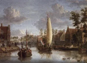 Ein Kanal mit Lastkähnen