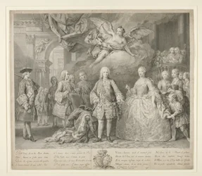 Ferdinand VI. und seine Königin Maria Barbara von Braganza mit Scarlatti und dem berühmten italienischen Kastraten Farinelli