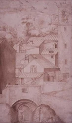 Ansicht des Klosters La Verna, Eingangstor und Glockenturm, ca. 1607-12