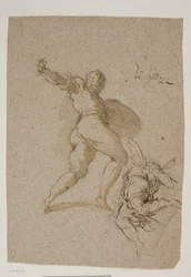 Springender Krieger und ein fliegender Engel von hinten gesehen