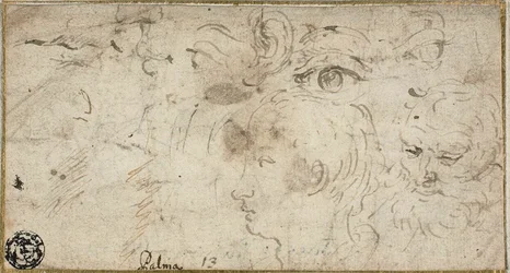 Skizzen von Köpfen, Augen, Ohr und Mund